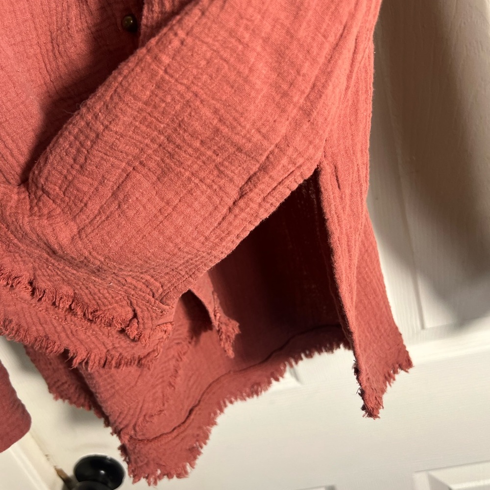 Bke Red Rust Patterned Button-Up Shirt Western Az… - image 5